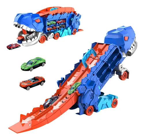 DINOSAURIO DEVORADOR DE AUTOS CON PISTA DESLIZANTE